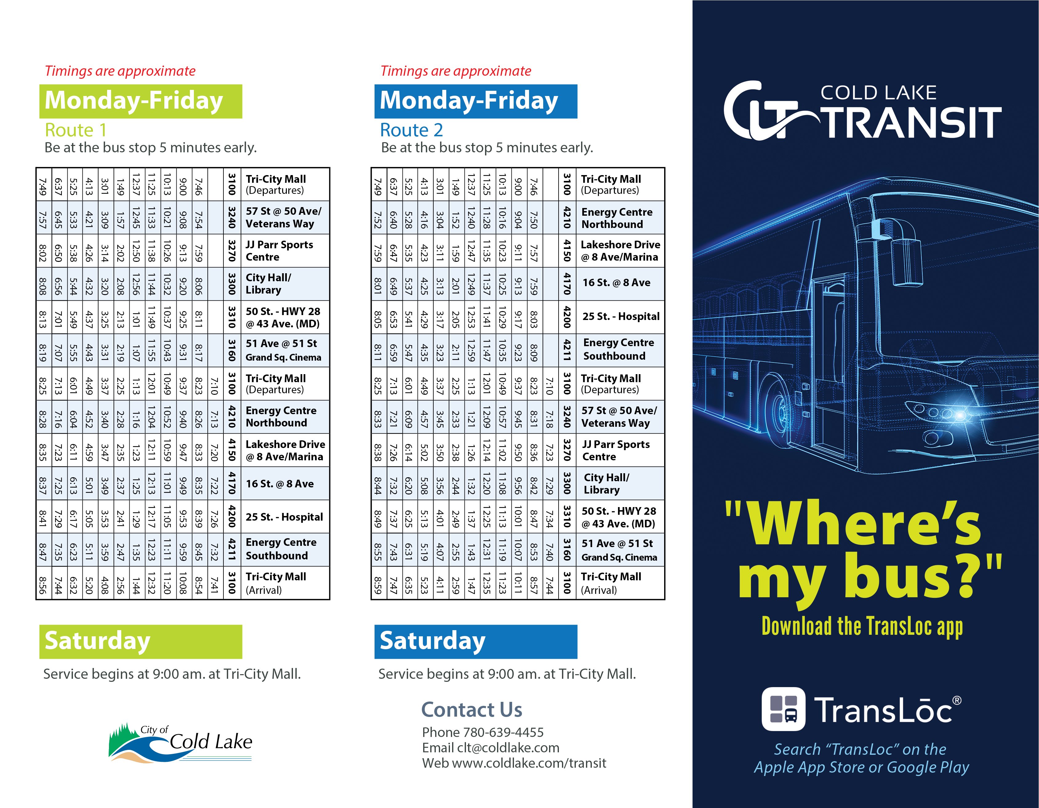 City of Cold Lake Transit Schedule May 23 City Transit Times